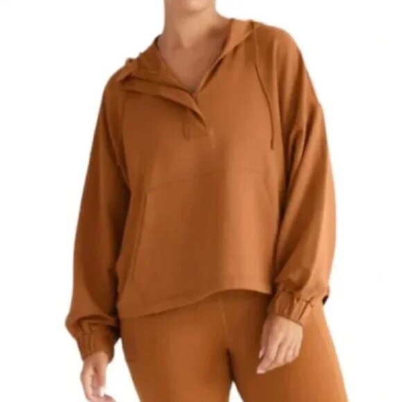 Knix Good To Go Oversized Half Zipper Hoodie in Caramel Brown Size XL - Picture 1 of 10